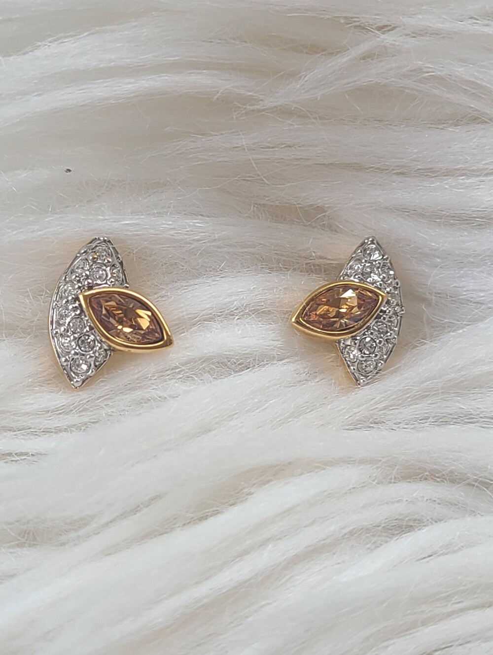 Swarovski Gold-Tone Marquise Crystal Pavé Stud Earrings- Excellent Condition